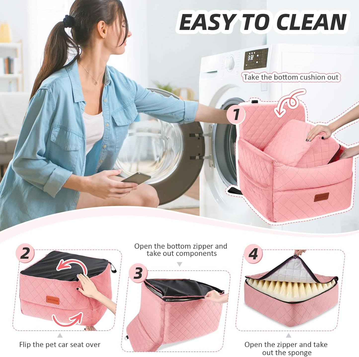 Dog Car Seat for Small Medium Dogs, Memory Foam Puppy Dog Booster Seat with Thick Cushion for Dogs Under 35lbs, Detachable Washable Pet Car Seat Travel Bed with Storage Pockets,2 Safety Belts