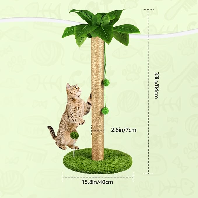 Dohump Cat Scratching Post, 31" Tall Scratch Tree with Premium Sisal Rope, Two Interactive Dangling Balls and Spring Ball Toys for Indoor Kittens and Cats
