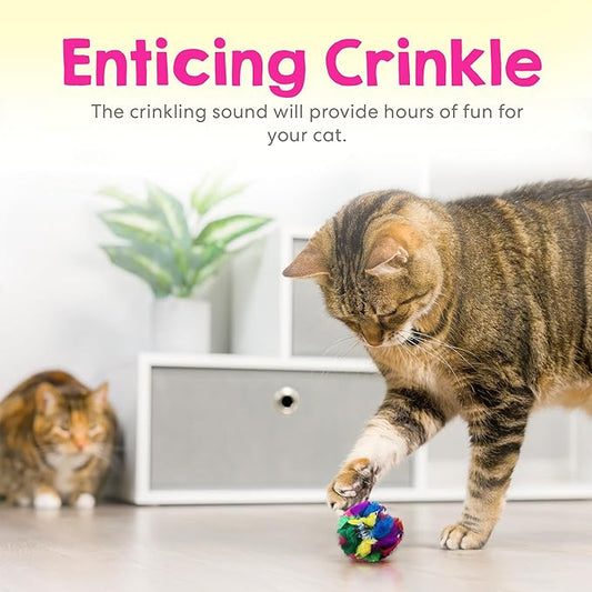 Cat Crinkle Ball Toy – 4-Pack of 1.5" Soft, Lightweight Kitten and Cat Toys – Sparkly, Crinkly, Durable, Safe and Interactive for Indoor Play, Batting, Chasing, Fetch, Training and Daily Exercise