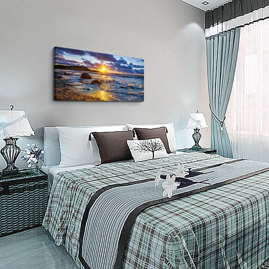 canvas wall art for living room bedroom Wall Decor blue ocean landscape painting Hang Home Decoration office bathroom kitchen sun beach sea golden Waves on the beach canvas art Prints pictures Works