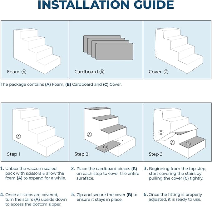 Best Pet Supplies Dog Stairs & Steps - Foam Steps for Small Dogs & Cats, Non-Slip Indoor Balanced Pet Step Support, Dog Ramp, No Assembly, Ash Gray Linen (Vacuum Packed), 4-Step (18-inch Height)