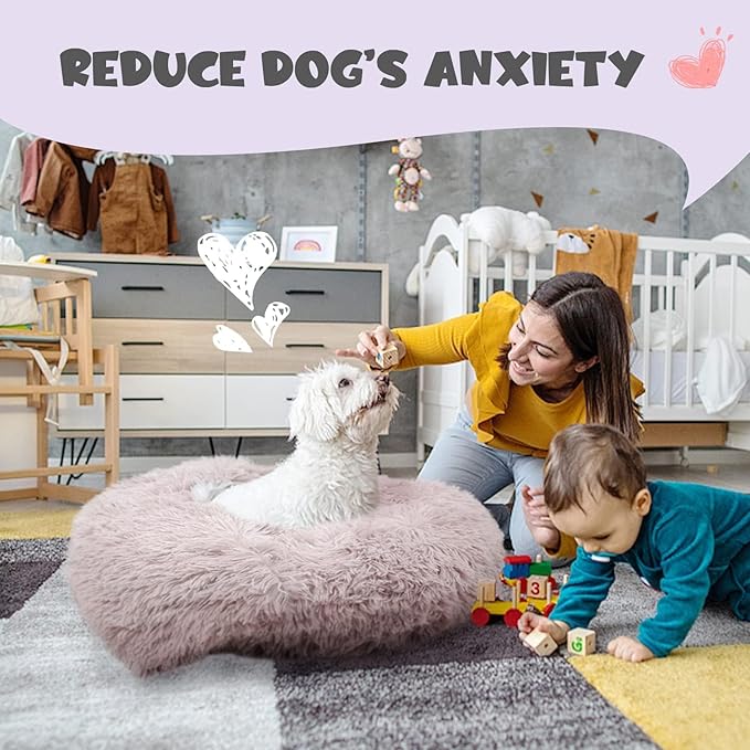 Himax Dog Beds for Large Dogs, Donut Dog Bed with Blanket Attached, Calming Dogs Beds Washable (20"/26"/35") Grey