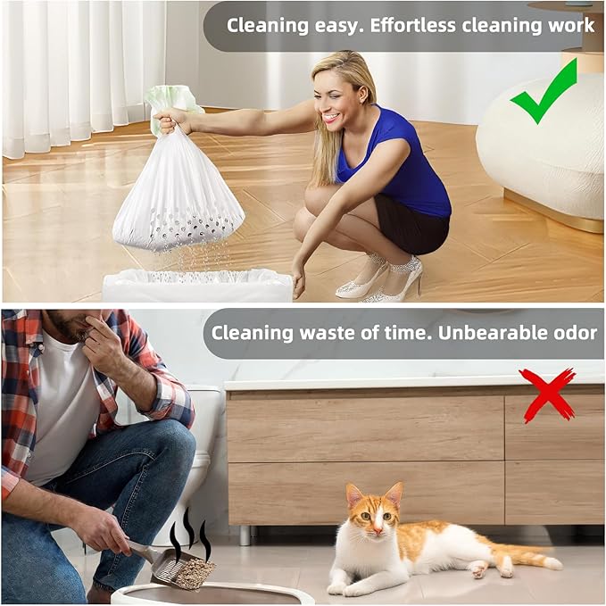 28 Count Cat Litter Box Liners with Holes, Cleaning Supplies with Durable Drawstring, Heavy Duty Self-Cleaning Cat Litter Bags, Thick Scratch Resistant (28)