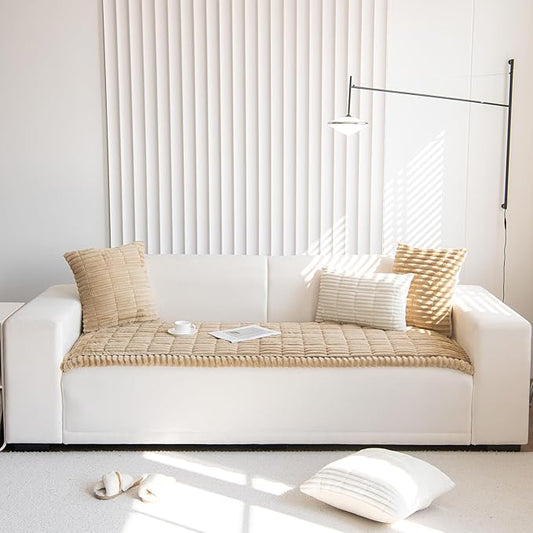 Faux Fur Plush Dog Couch Cover 3D Stripe Fuzzy Sofa Cover Non-Slip Fluffy Dog Bed Cover Pet Blanket Sofa Couch Furniture Protector for Puppy Large Dog Cat (Coffee,24"x24")