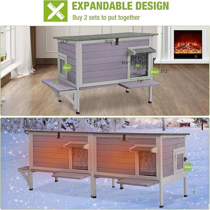 GUTINNEEN Insulated Outdoor Cat House for Winter Feral Cat Shelter Weatherproof Expandable