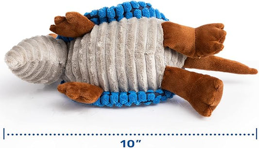 Hollypet Plush Dog Squeaky Toy Stuffed Armadillo Animal Pet Puppy Chew Toys with Clean Teeth for Small Medium Large All Breed Sizes Dogs, Blue, 8 in