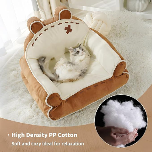 寵幸 Cat Couch Bed for Indoor Cats, Cute Couch for Pets, Shape Design Cat Sofa Bed with Bear Ear, Fluffy Pet Beds with Non-Slip Bottom, Up to 20 lbs, 25 inches