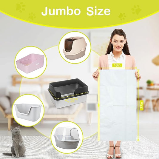 48 PACK Jumbo Cat Litter Box Liners, Tear Resistant Heavy Duty Cat Litter Bags with Drawstring, Pre-Separated for Easy Access, Easy Cleanup
