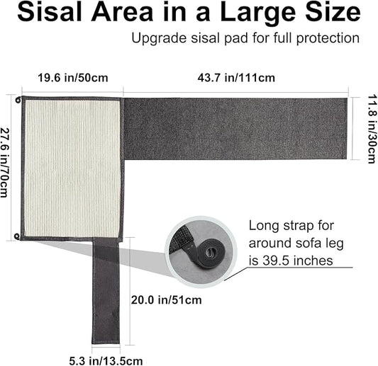 Large Size Cat Scratch Sofa Protector,27.5inch*19.6inch Sisal Couch Protector from Cats/Dogs Scratching for Big Arm Sofa use (Dark Grey/Right Handed)