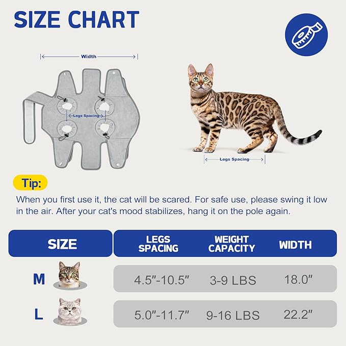 Supet Cat Grooming Hammock, Self-Adherent Cat Wrap for Cutting Nails, Anti-Escape Calming Wrap for Medicine, Nail Clipping, Teeth Brushing, Ear Cleaning