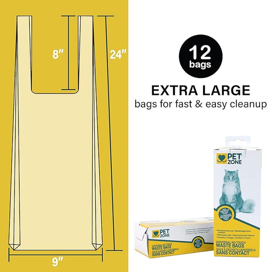 Pet Zone Universal No-Touch Cat Litter Bags & Waste Bag (Pet Waste Bag Great for Cat Litter Boxes) 12 Pack