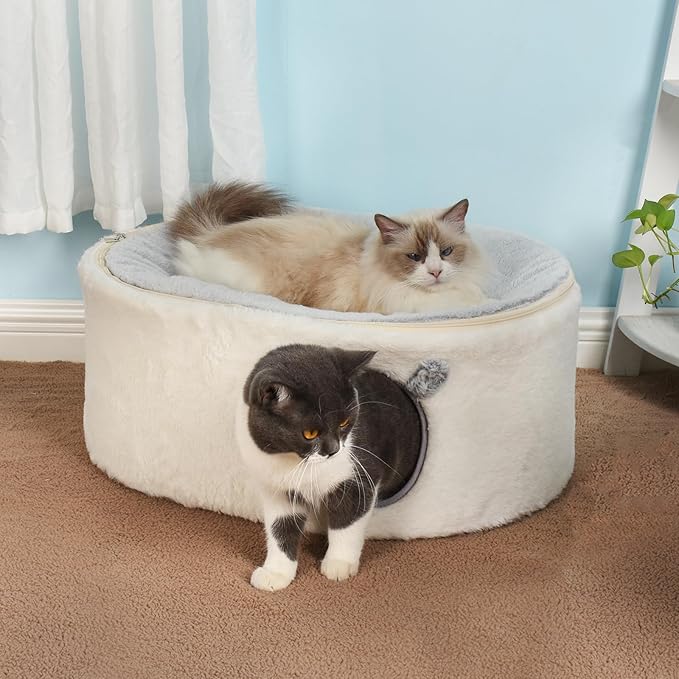 Sunhoo Elevated Cat Beds for Indoor Cats Enclosed House Hideaway Raised Kitty Hammock Large with Washable Cover Kitten Cave Pet Hut Puppy Condo Cubby Plush Cushion Easy Assembly 23.6 * 17.7 * 10.6in