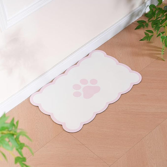 Ralxion Scalloped Dog Feeding Mat, Absorbent Mats for Dog Food and Water Bowl, Dispenser, Cute Elegant Aesthetic Pastel Pink Scallop Pet Placemat for Dogs, Cats, Puppy Accessories, 17" X 24”