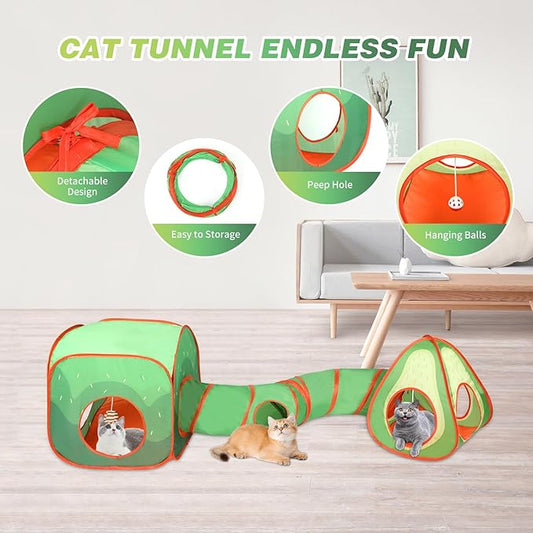 Rypet Cat Tunnels for Indoor Cats with Cube Tent, Interactive Collapsible Cat Tube and Foldable Cubes Playground for Hiding Hunting and Resting, Pet Tube with Bell for Kitten, Rabbit, Puppy, Ferret