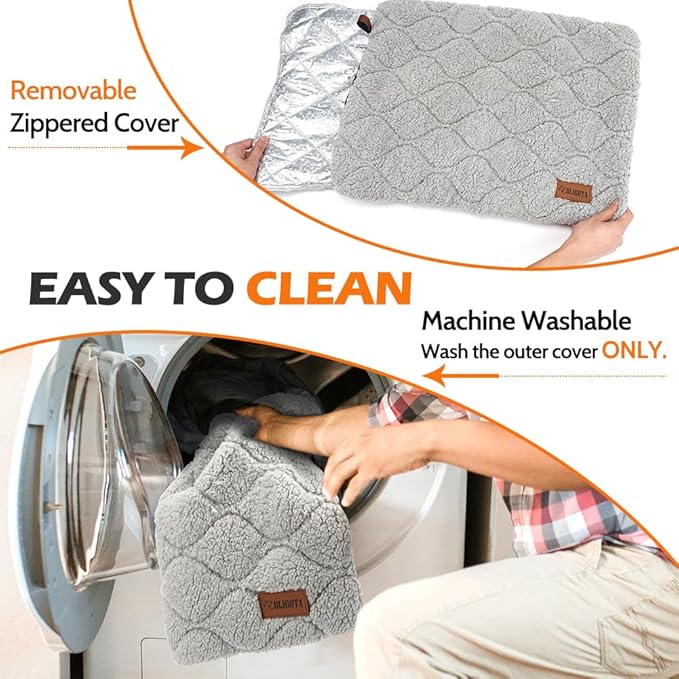 Self Warming Cat Bed Self Heating Cat Dog Mat 24 x 18 inch Soft & Fluffy Cat Bed Noiseless Thermal Pet Pad for Indoor Outdoor Pets with Removable Cover Non-Slip Bottom (24"L x 18"W x 1.2"Th)