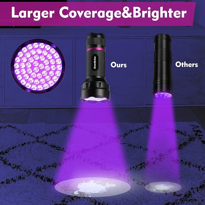 EverBrite UV Flashlight, 51 LED Blacklight Flashlights, 395nm Black Light Flashlight for Pet Urine Detection, Scorpions, Dry Stains, Bed Bug (Batteries Included)