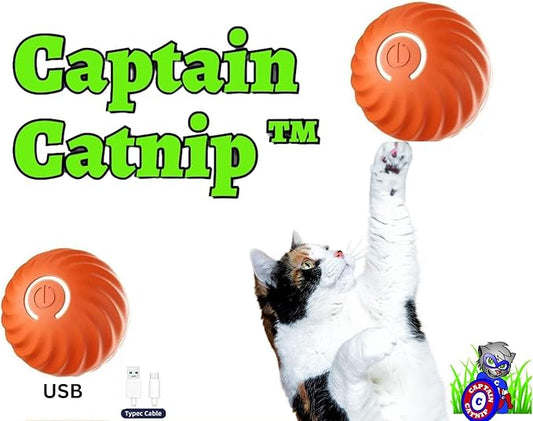 Captain Catnip Bouncing Ball Dog Toy – Smart Automatic Rolling Ball for Dogs & Cats, 200mAh Rechargeable Battery, Fun & Engaging for Small & Medium Dogs & Cats