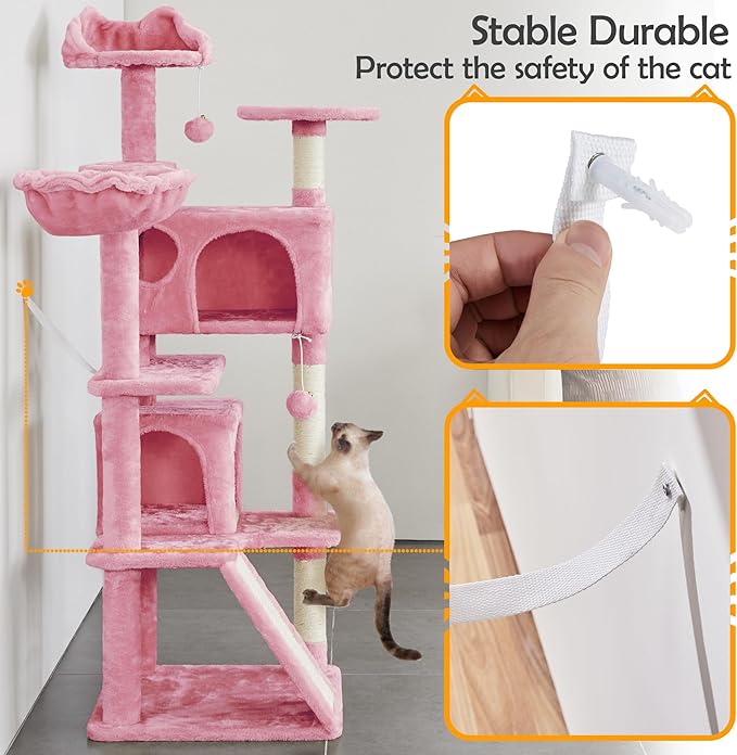 Topeakmart 57 inches Multi-Level Cat Tree Cat Condo with Scratching Posts Kittens Activity Tower Pet Play House Furniture, Pink