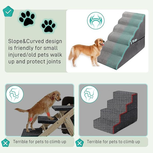 Dog Steps for Beds 30 inches Tall, 35D High Density Foam Dog Stairs for High Bed 28-30 inches, Non-Slip Bottom 6-Step Dogs Ramp/Ladder Pet Steps for Small Elder Dogs/Cats, Grey