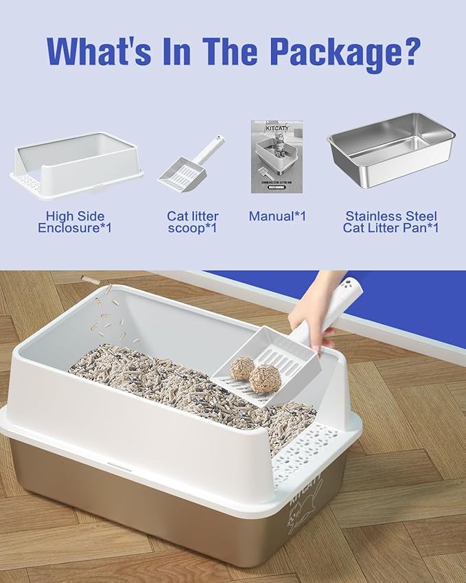 2PACK Stainless Steel Litter Box, Metal Litter Boxes with Lid High Sides, XL Extra Large Litter Box for Big Cats, Never Absorbs Odors, Leak-Proof, Stain-Free, Easy to Clean, Scoop Included(White)