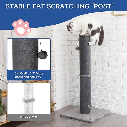 Cat Craft Bobcat Cat Scratching Post for Indoor Cats, Tall Cat Scratch Post, Carpet Cat Scratching Post with Replaceable Toys, Sturdy Base, Large, Gray