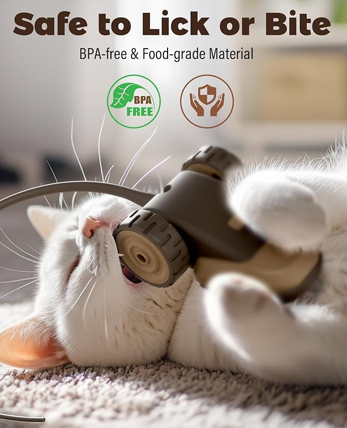 CYROS 3-in-1 Interactive Cat Toy - 2-Speed Automatic Moving Mouse Cat Toys Self Play with 2pcs Hanging Feather String Ribbon and Wiggly Silicone Mice Tail for Bored Indoor Adult Cats Kittens