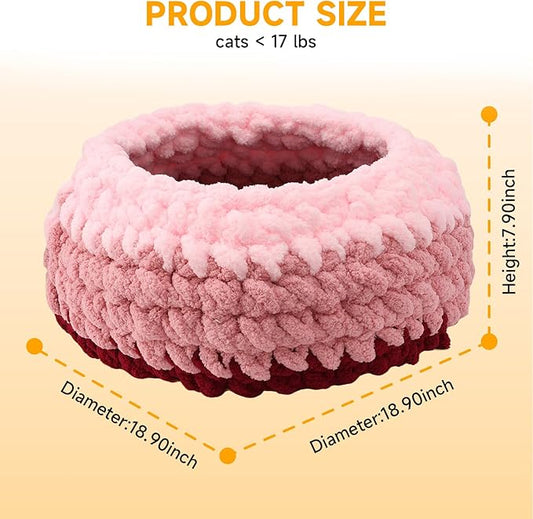 Ombre Gradient Round Cat Bed for Indoor Cats, Chunky Knit Washable & Plush Pet Bed, Cozy Nest with Non-Slip Bottom for Small Medium Cats