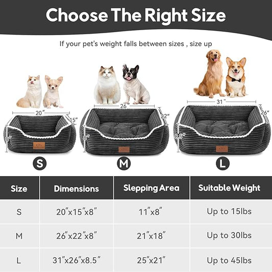 Rectangle Cat Dog Bed for Large Medium Small Pets Indoor Outdoor Machine Washable Sleeping Sofa Non-Slip Bottom Soft Puppy Bed Durable Orthopedic Calming Pet Cuddler (Large, Dark Grey)