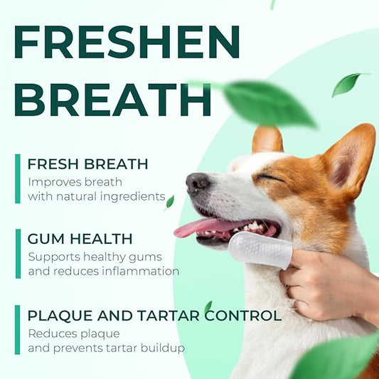 Dog Teeth Cleaning Wipes 50 Pack, Reduces Plaque and Freshens Breath, Dog Dental Wipes Dog Tooth Brushing Kit, No-Rinse Dog Toothbrush Finger Wipes Dental Care for Dogs Cats