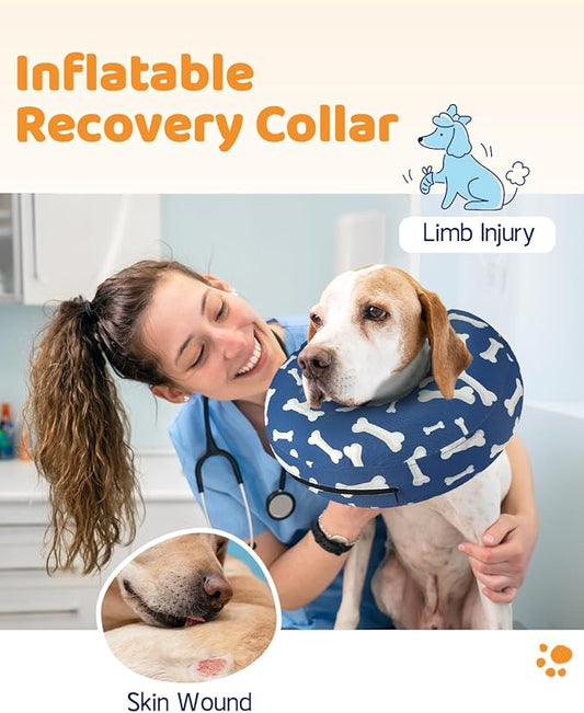Supet Inflatable Dog Cone Alternative After Surgery - Neck Donut Recovery E-Collar for Neuter - Soft Cone for Small, Medium, Large Dogs