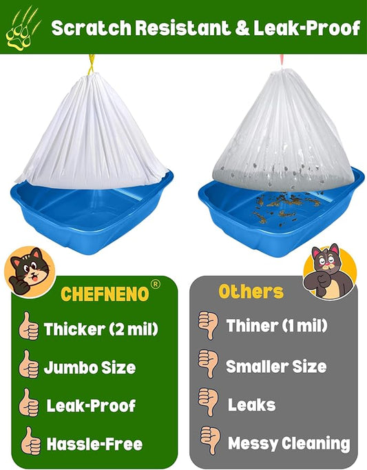 Cat Litter Box Liners Drawstring XL (30 Bags) 39" x 17" Super Jumbo Scratch Resistant Extra Heavy 2 Mil Disposable Litter Box Liner Cat Litter Tray Bags (30 Count)