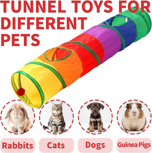 Coolcandy Cat Tunnel & Interactive Cat Toy Indoor, Long Straight Through Tunnel Toys for Indoor Cats, Collapsible Interactive Peekaboo Cave with Play Ball, for Multi-Way Play & Small Animals