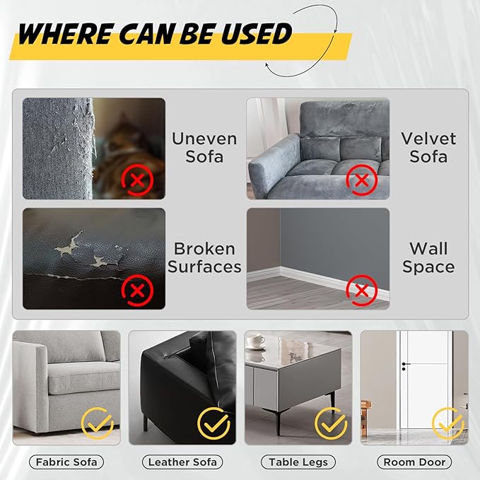 OBSEDE Clear Cat Scratch Furniture Protector with 50 Twist Pins, Flexible Adhesive Single-Sided Sticky Sofa & Couch Corner Protector, Pet Deterrent Training Tape, 11.8" x 196.8"