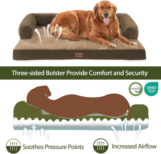 XXL Dog Bed with Bolsters, Waterproof Orthopedic Dogs Beds for Extra Large Dogs, Memory Foam XLarge Dog Beds with Removable Washable Cover, Nonskid Bottom (XX-Large,Brown)