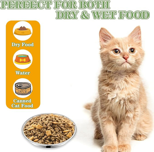 3Packs Cat-Bowls Cat Food Bowl - 6.2 Inch 304 Stainless Steel Cats Feed Bowl for Indoor Cats Shallow and Wide Wet Food Plate Pet Feeding Whisker Fatigue Relief Pet Plate for Kitten Puppy Small Dog