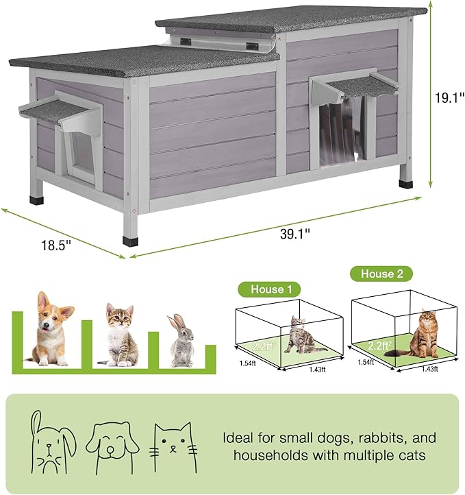 GUTINNEEN Outdoor Cat House Insulated, Dual-Cabin Feral Cat Shelter for Winter with Weatherproof Roof, Multiple Access Doors, Elevated Base