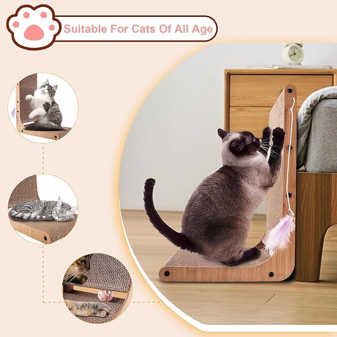 L Shape Cat Scratcher, 23.6 Inch Cat Scratchers for Indoor Cats, Protecting Furniture Cat Scratch Pad, Cardboard Cat Scratching with Ball Toy