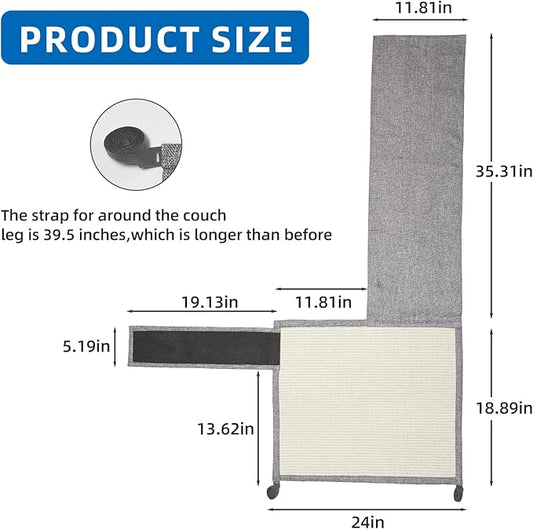Cat Scratch Couch Protector with Natural Sisal for Protecting Couch Sofa Chair Furniture19.7’’W*23.6’’W(Light Grey/Left Hand)
