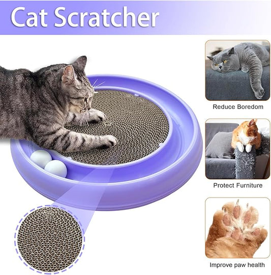 Interactive Cat Ball Track Toy for Indoor Cats, Cat Scratching Board & Exercise Set for Bored Indoor Adult and Kitten Mental & Physical Stimulation, with Spare Ball to Prevent Loss (Purple)