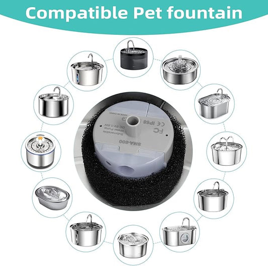 Ultra-Quiet Replacement Pump for Stainless Steel Cat Water Fountains - SMA-800 Motor - Safe and Easy to Clean with Low Voltage DC 5V and USB Cable (Side Suction Pump)