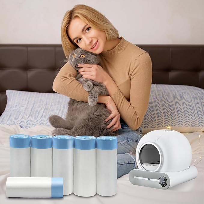 120 Count Cat Litter Box Liners Bags for MeoWant MW-SC01 / MW-SC02, Extra-Thick Cat Waste Bags for Self-Cleaning Litter Box, Drawstring Self Cleaning Trash Bags -17.7" x 19.68"