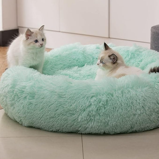 Anti Anxiety Round Fluffy Plush Faux Fur Warm Washable Dog Bed & Cat Bed, Original Bed for Small Medium Large Pets,Used to Relieve Joints and Improve Sleep(20"/24"/27'') (27", Light Green)