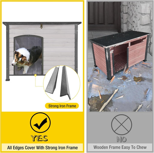 Aivituvin Large Dog House Outdoor Indoor Weatherproof Dog House for Small & Medium & Large Dogs with Unique All-Around Iron Frame&Raised Feet(White)