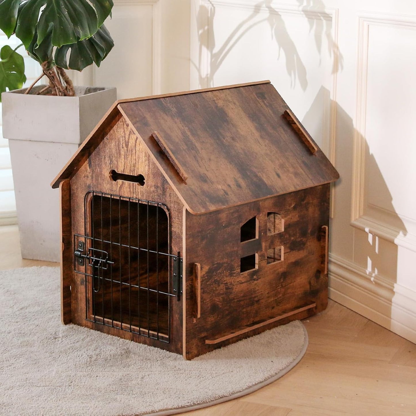 Dog House Indoor for Small Dogs or Cats, Cozy Wooden Design, Small Indoor Bed House, with Air Vents and Elevated Floor Warm Dog Cave (Large Color-2)