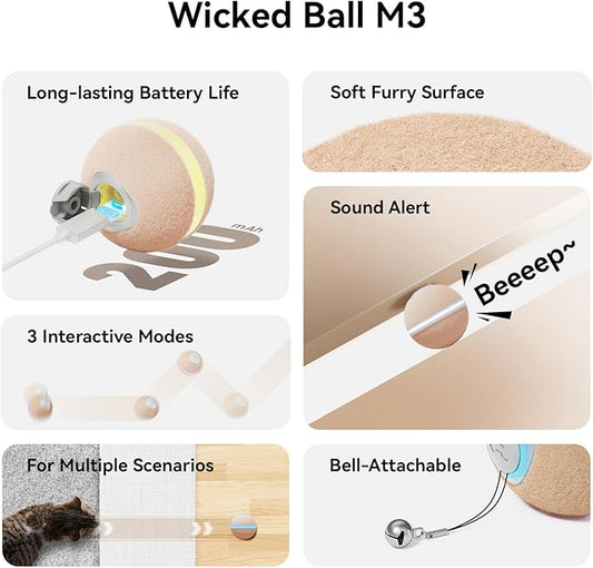Cheerble Wicked Ball M3, Interactive Cat Ball Toy for Indoor Kittens, Smart Anti-Depression Pet Toy with Light