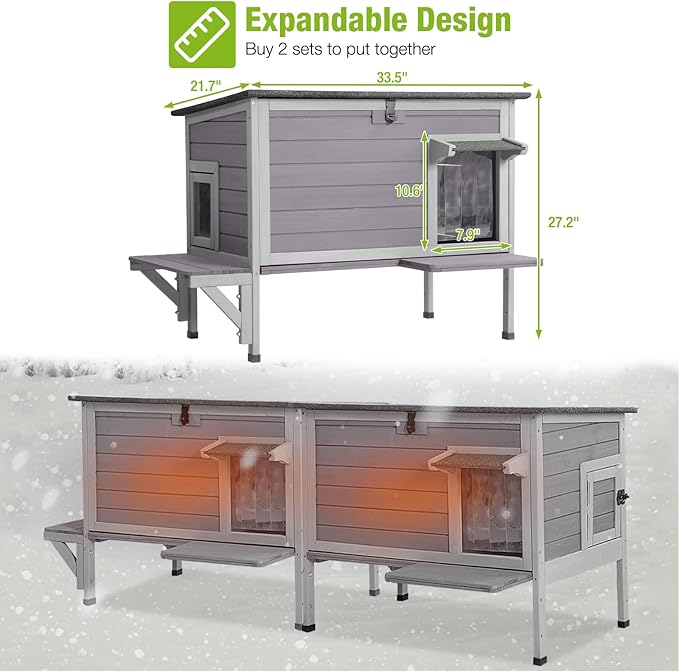 GUTINNEEN Outdoor Cat House Insulated Feral Cat Shelter Weatherproof for Winter with 100% Insulated Thermal Liner