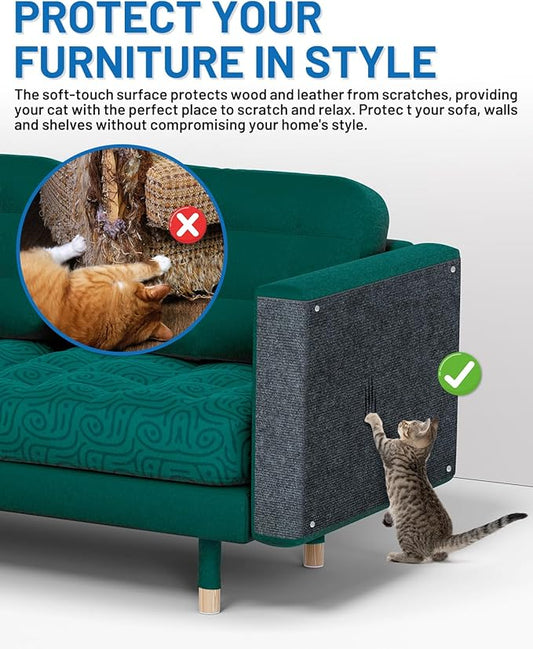 Cat Scratch Couch Furniture Protector, 78.7" x 15.8" Self-Adhesive Cat Scratch Mats, Trimmable DIY Cat Scratcher Pads for Wall, Couch Corner, Cat Tower and Replacement Pads (Gray)