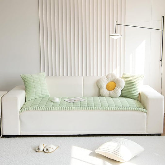 Faux Fur Plush Dog Couch Cover 3D Stripe Fuzzy Sofa Cover Non-Slip Fluffy Dog Bed Cover Pet Blanket Sofa Couch Furniture Protector for Puppy Large Dog Cat (Green,31"x82")