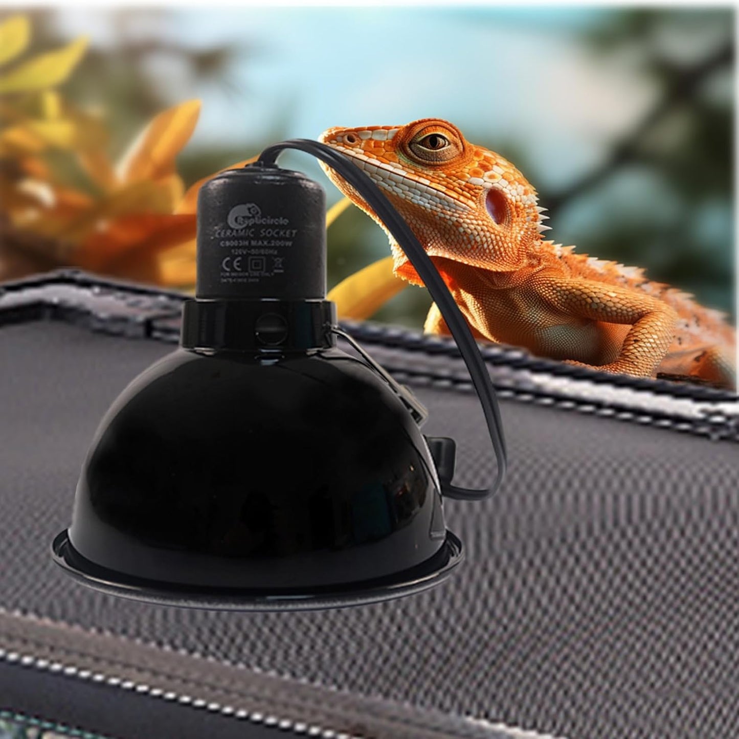 Reptile Light Fixture, 5.5 Inch Max 200W Deep Dome Heat Lamp with Optical Reflection, UVB Basking Lamp for Amphibian & Reptile Terrariums