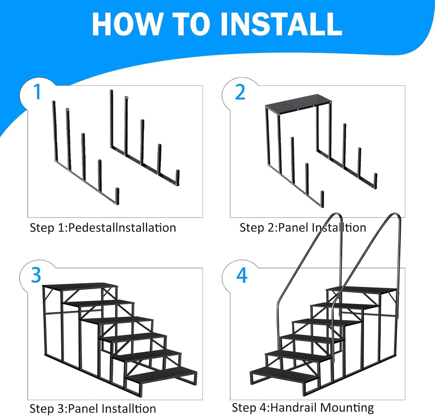 RV Stairs 6 Step Ladder, RV Steps Anti-Slip, Hot Tub Steps with Handrail, 660 lbs RV Ladder for 5th Wheel RV, Mobile Home Stairs(2handrails)